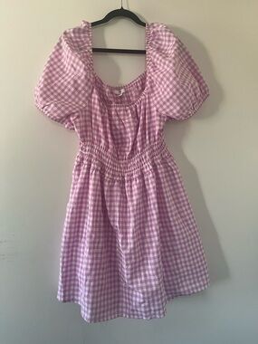 BP Pink Gingham Puff Sleeve Mini Dress 3X Coquette Picnic Cottagecore Cotton